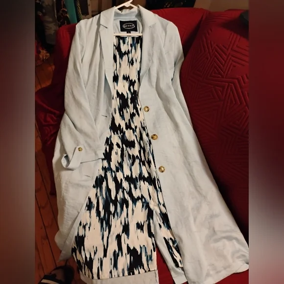 Light Blue silkyLong Coat with Blue White inner lining 17 inc p2p 45 inch long - Picture 12 of 12